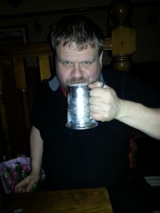 Andrew checking his tankard for leaks